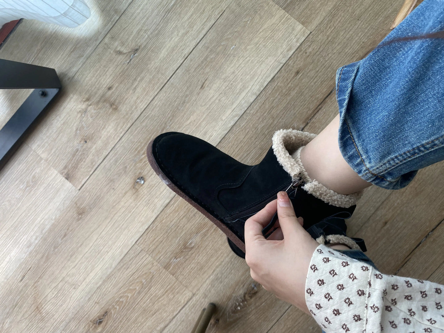 Careaymade-Genuine cow leather Snow cotton round head flats woolen short boots plush warm snow boots Oversized shoes size 35-43