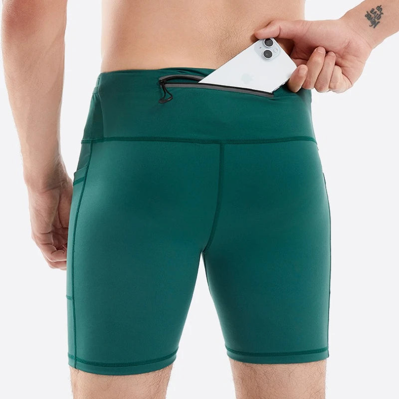 Compression Running Shorts Quarter Length Quick Dry Tight Fit with 6 Pockets for Marathon Training Trail Men Women Multi-Pocket