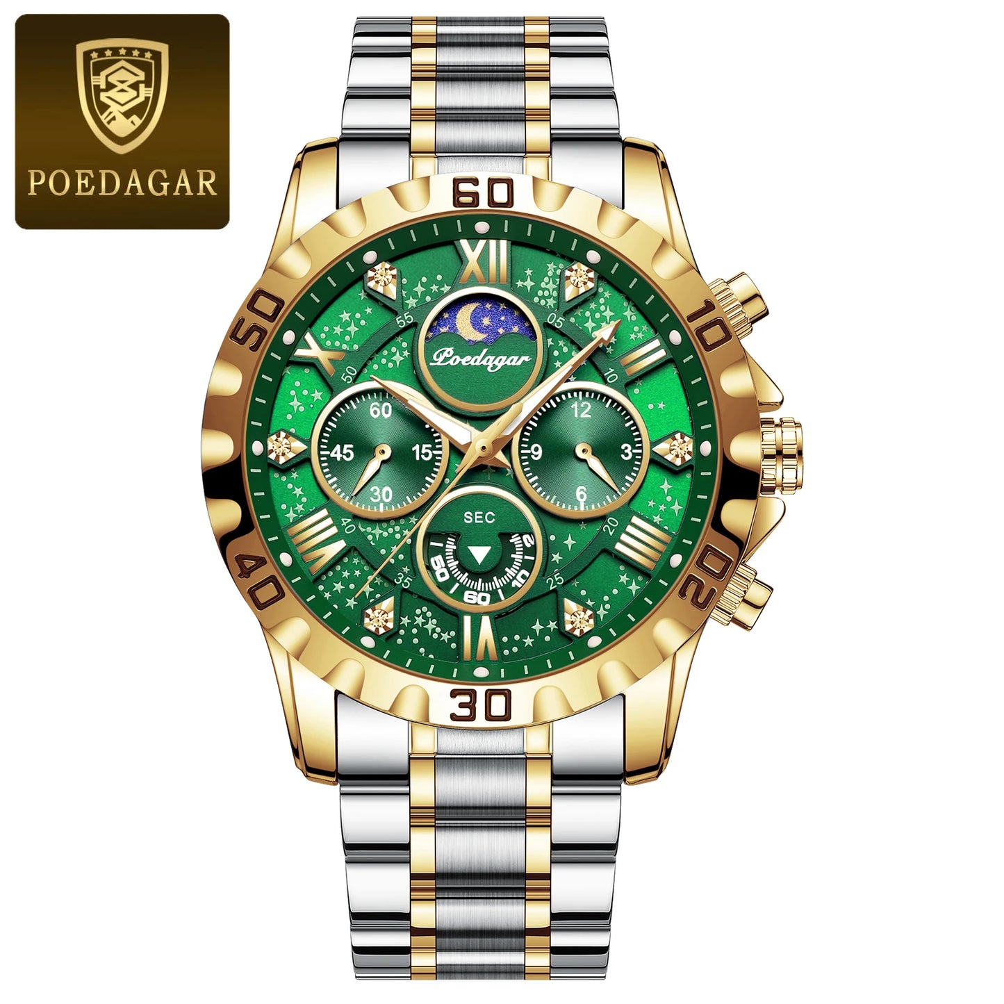 POEDAGAR Trendy Men Watch Chronograph Waterproof Luminous Stainless Steel Man Wristwatch Luxury Business Quartz Watches For Men