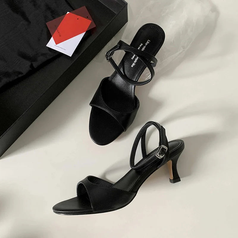 QUTAA 2025 Sexy Women High Heels Sandals Open Toe Pumps Shoes Slingbacks Party Genuine Leather Ankle Strap Shoes Office 34-40