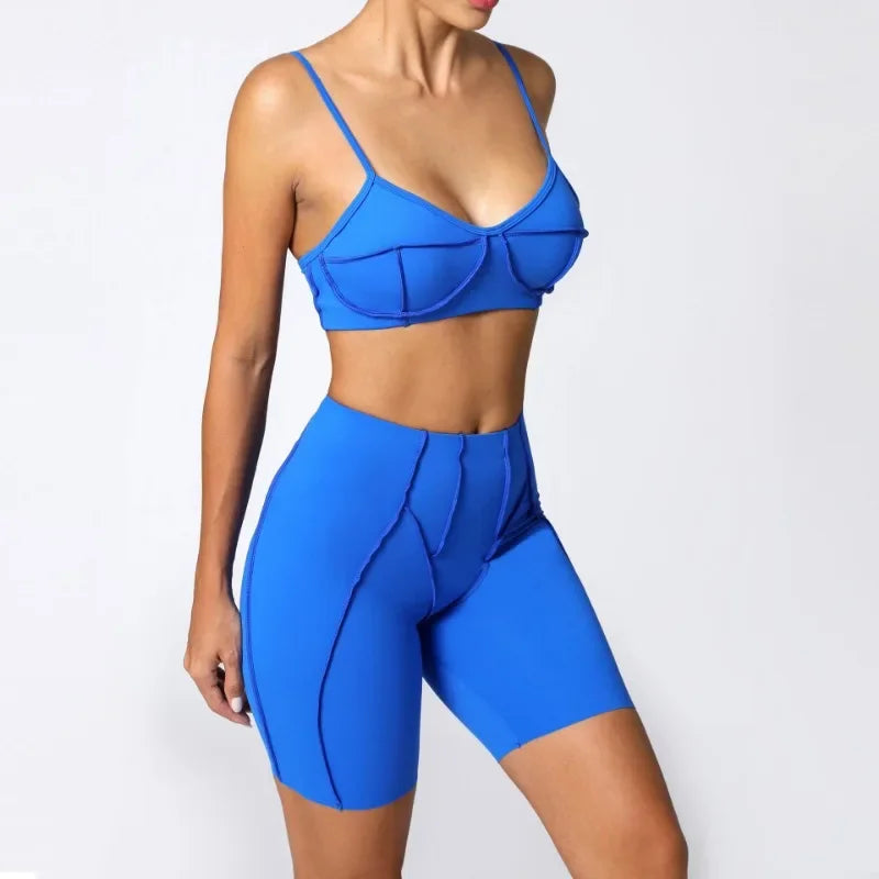 Yoga Fitness Sports Sets High Waist Hip-lifting Shorts Open Back Bra Suit Casual Running Workout Gym Leggings Sexy Set for Women