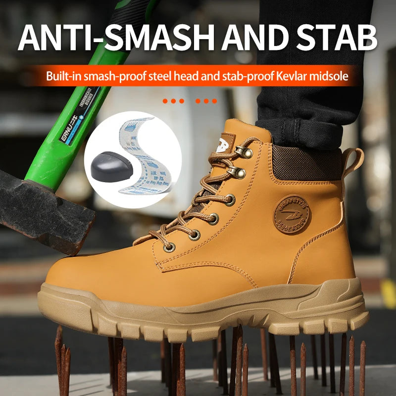Men Protective Boots Steel Toe Shoes Anti-Smash Anti-Puncture Work Boots Safety Shoes Indestructible Winter Boots Waterproof
