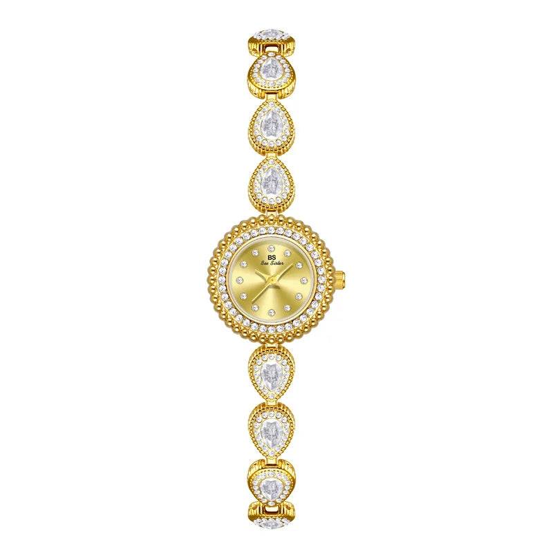 Gold Women Bracelet Dress Watches For Ladies Wrist Quartz Watches 2025 Top Brand Luxury Golden Rhinestone Gift Girlfriend Clock