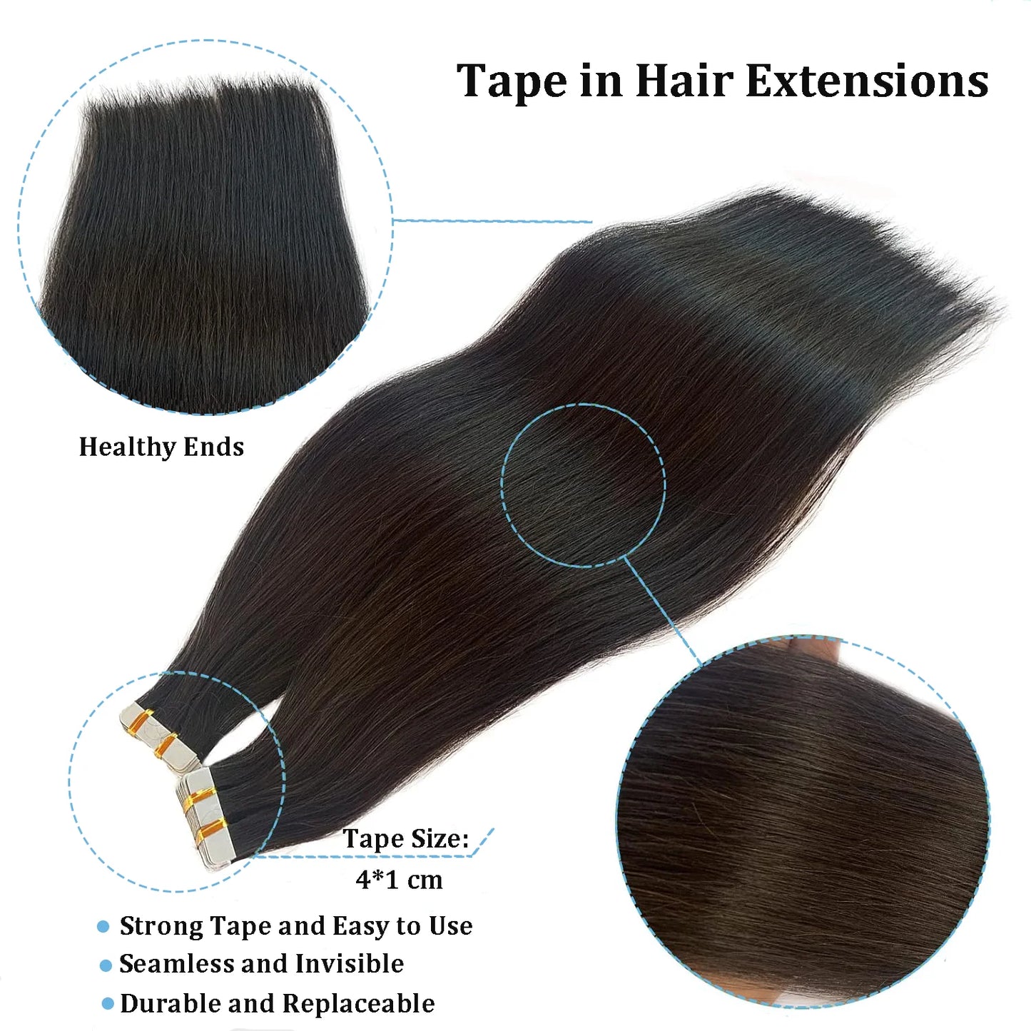 Tape In Hair Extensions Remy 100 Human Hair Straight Seamless Skin Weft Tape Hair Extensions Natural Black Hair For Women