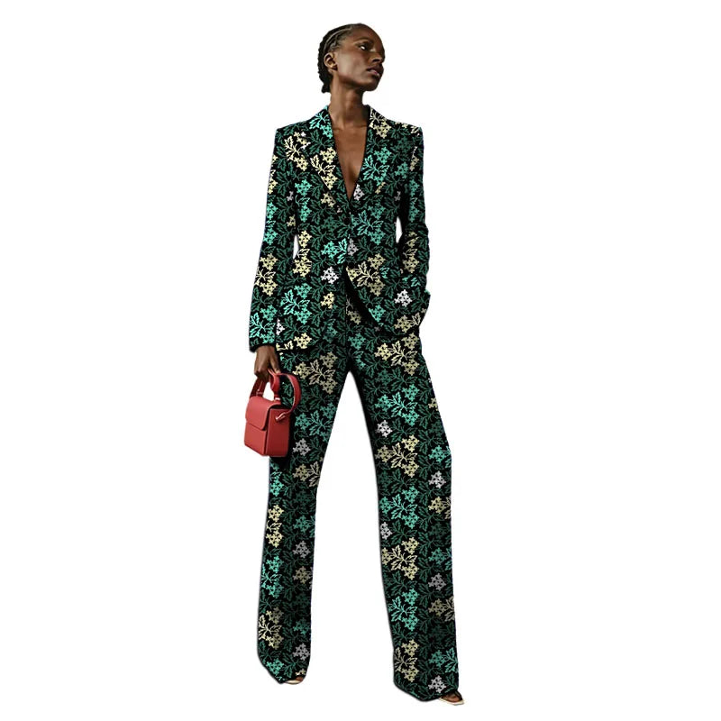 African Couture Women's Suit Ethnic Style Print Female Blazers With Pants Customized Ladies' Gown
