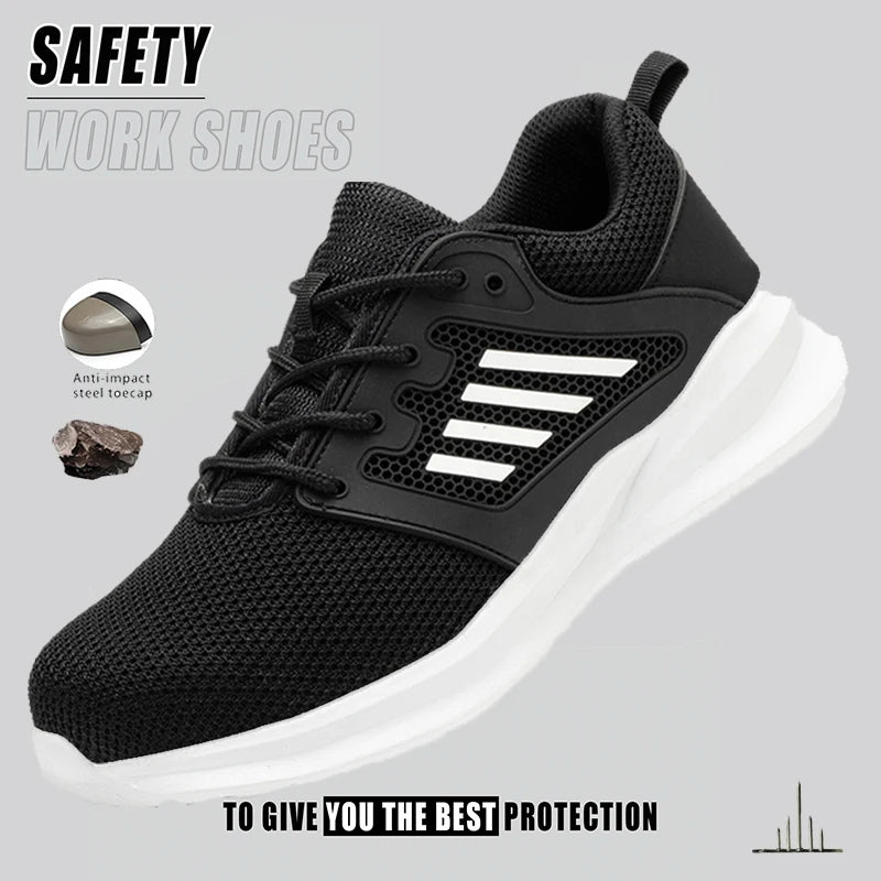 Safety Shoes for Men Steel Toe Safety Sneaker Anti-Smashing Black Work Boots Comfortable Wear-resisting Boots for Work as Hiking
