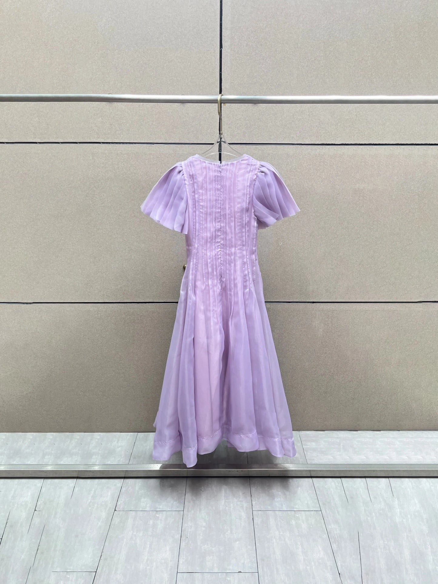 Summer 2025 Women's round NeckDouble Layer FabricHeavy Work Short Sleeve Dress Y2K High Quality Fashion High Street A-Line Skirt