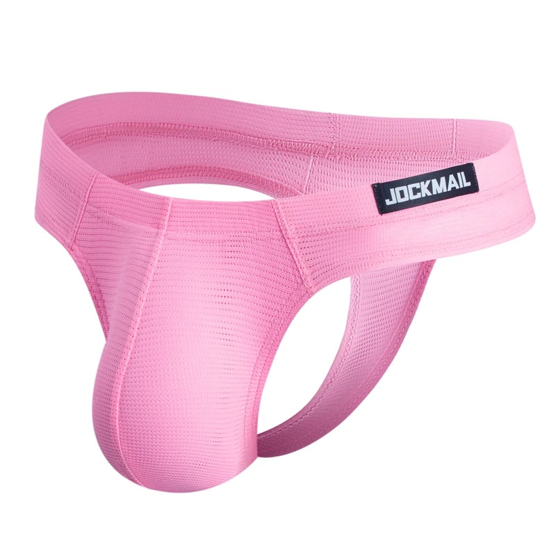 JOCKMAIL Sexy Men's G-string Fashion Low Waist Solid Color Male Thongs Underwear Breathable Mesh Sports Underpants Shorts