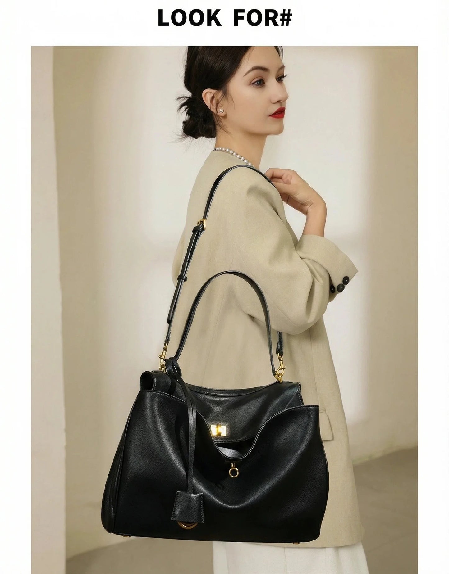 2026 large Genuine leather shoulder bag armpit top layer cowhide large capacity women's commuting high-end tote bag