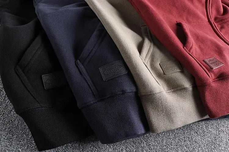 Men's Thickened Fleece Hoodie Sweatshirt Autumn Winter Heavyweight Sporty Casual Zipper Jacket Vintage Youth Open Cardigan