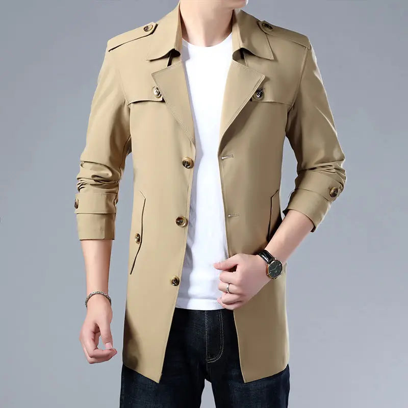 2025 Spring Autumn New Style Windbreaker Men Mid-Length Business Casual Jacket Iron-Free Jacket Large Size Jacket