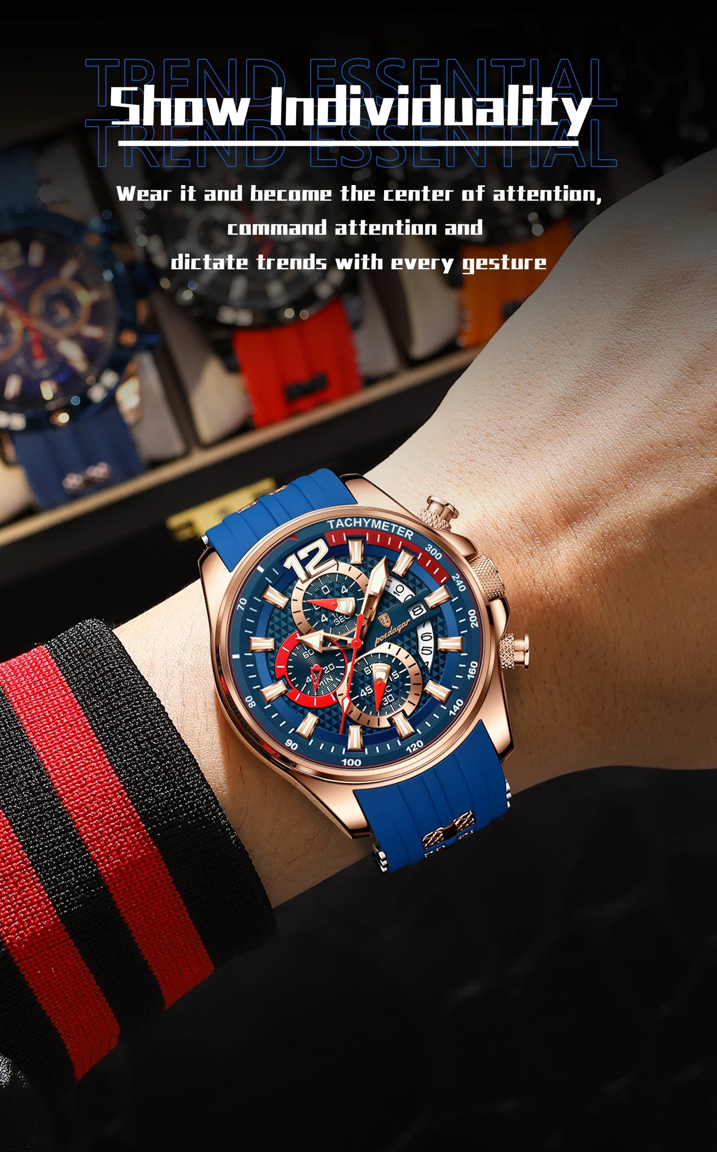 POEDAGAR Luxury Watch For Men Date Chronograph Luminous Waterproof Silicone Male Watch Fashion Sports Quartz Men's Watches Reloj