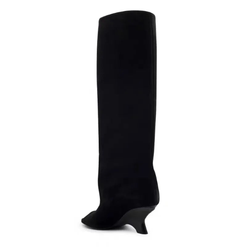 2025 European AndAmerican Nichedesign Versatileopen Toe Long Tube Cool Boots for Women, Crocodile Patterned Irregular High Heels