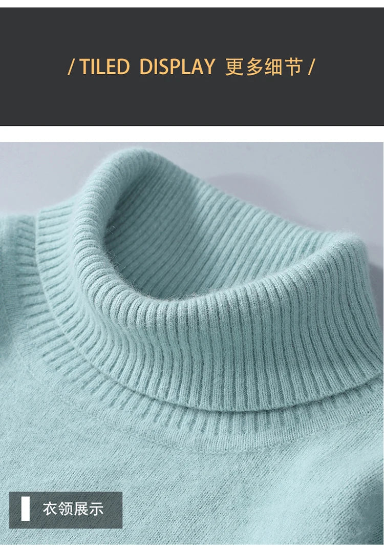 Men's 100% Mink Cashmere Sweater High Lapel Thick Knitted Pullover Casual Large Size Middle-Aged Sweater Autumn Winter New Tops