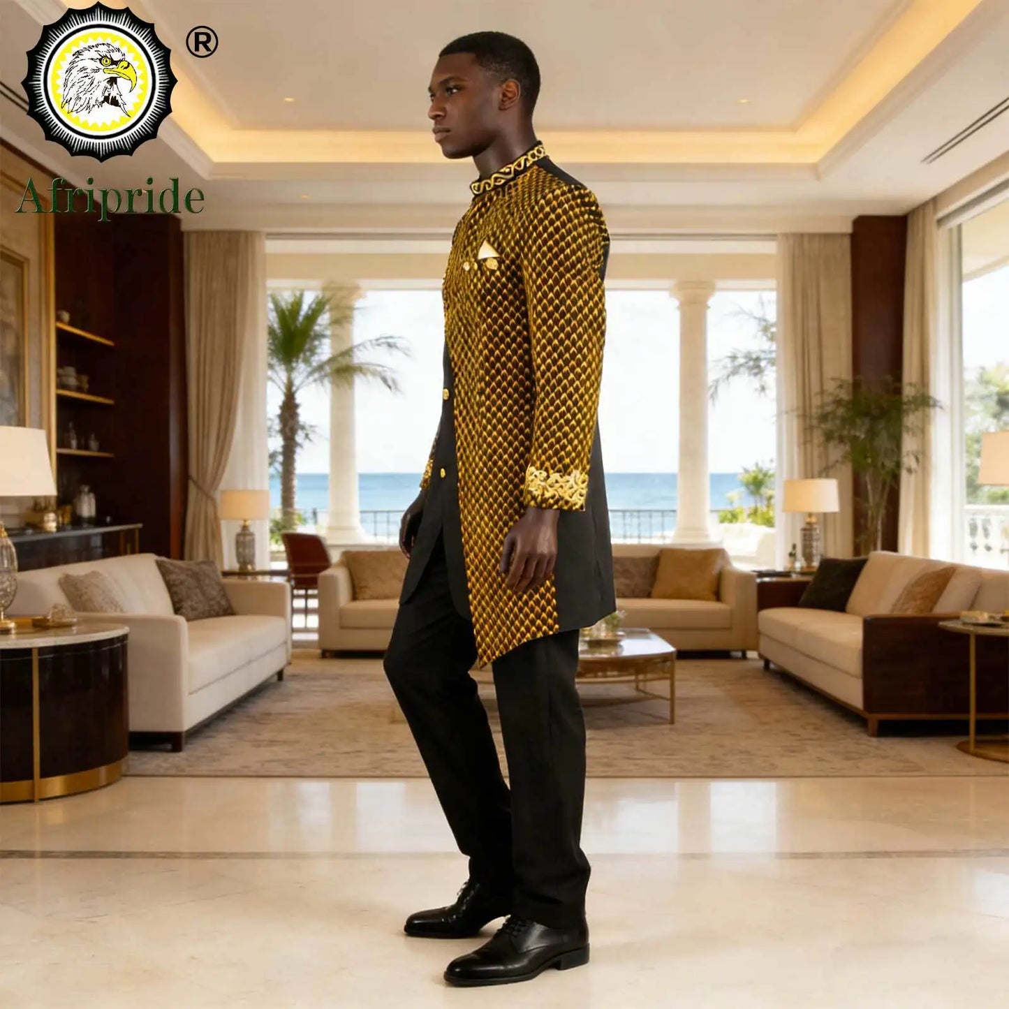 African Suits for Men Embroidery Print Blazer and Pants Set Business Dress Suit with Kerchief Party Wedding Evening A2316023