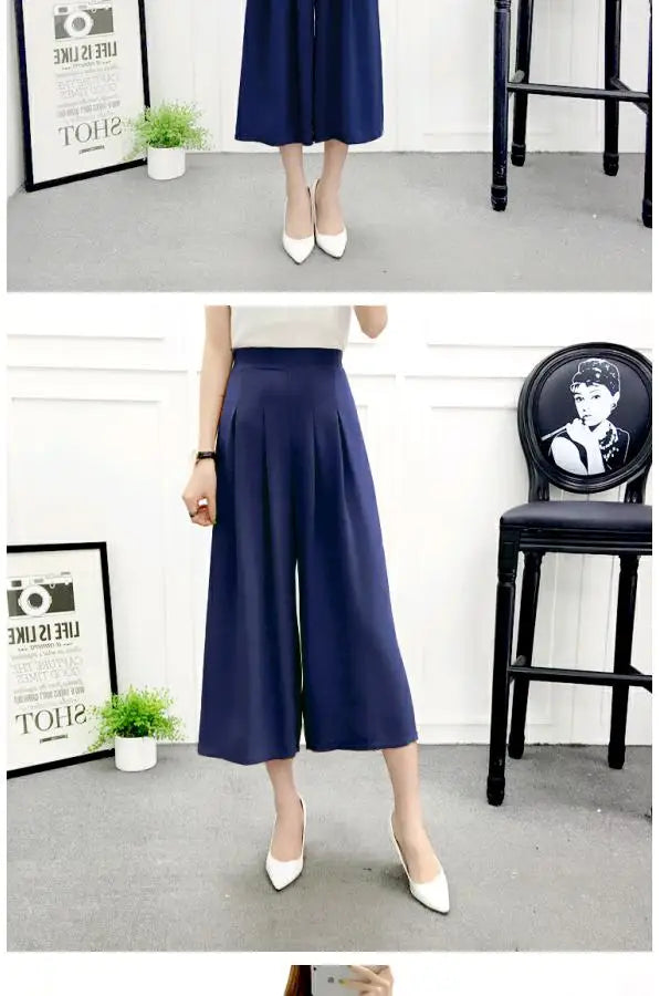 High Waist Wide Leg Pants Skirt Pants Chiffon Cotton Linen Seven Eighteen Length Trendy Women's Casual Trousers Commute Style