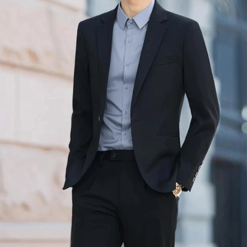 2 Piece Outfit Set Male High Quality 2025 Solid Color Slim Fit Full Men's Suits and Blazers Fashion Pants Luxury Elegant Classic