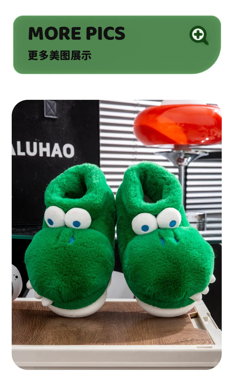 Unisex Men's Cartoon Animal Furry Bedroom Boot Shoes Warm Novelty Outdoor Slipper with Grippers New Adults Fun Alligator Slipper