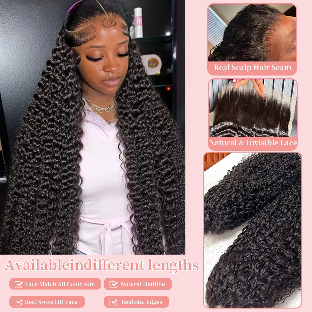 300% High Density Burmese Curly Lace Front Human Hair Wigs HD Transparent 13x6 13x4 Deep Wave Lace Frontal Wig Real Virgin Hair 40 46 Inch Water Wave Human Hair Wigs For Women Preplucked Hairline