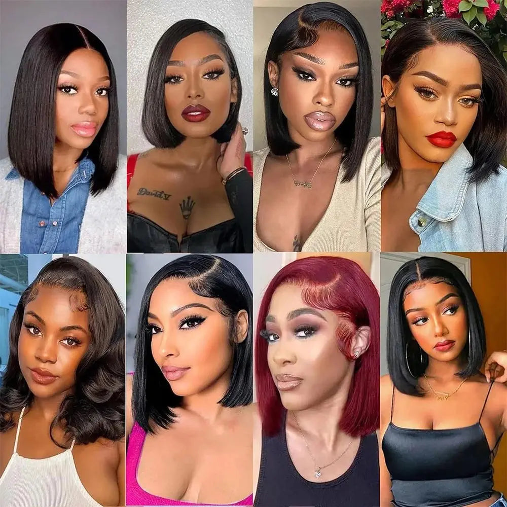4x4 Bob Lace Closure Wig Indian Straight Human Hair for Black Women 4x1 Highlight Bob Lace Front Human Hair Wigs Blunt Cut Wig