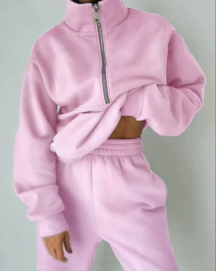 Tracksuit Set Stylish Autumn And Winter New Fashion Comfortable Warm Zipper Two-piece Sets For Sports Casual Women's Clothing