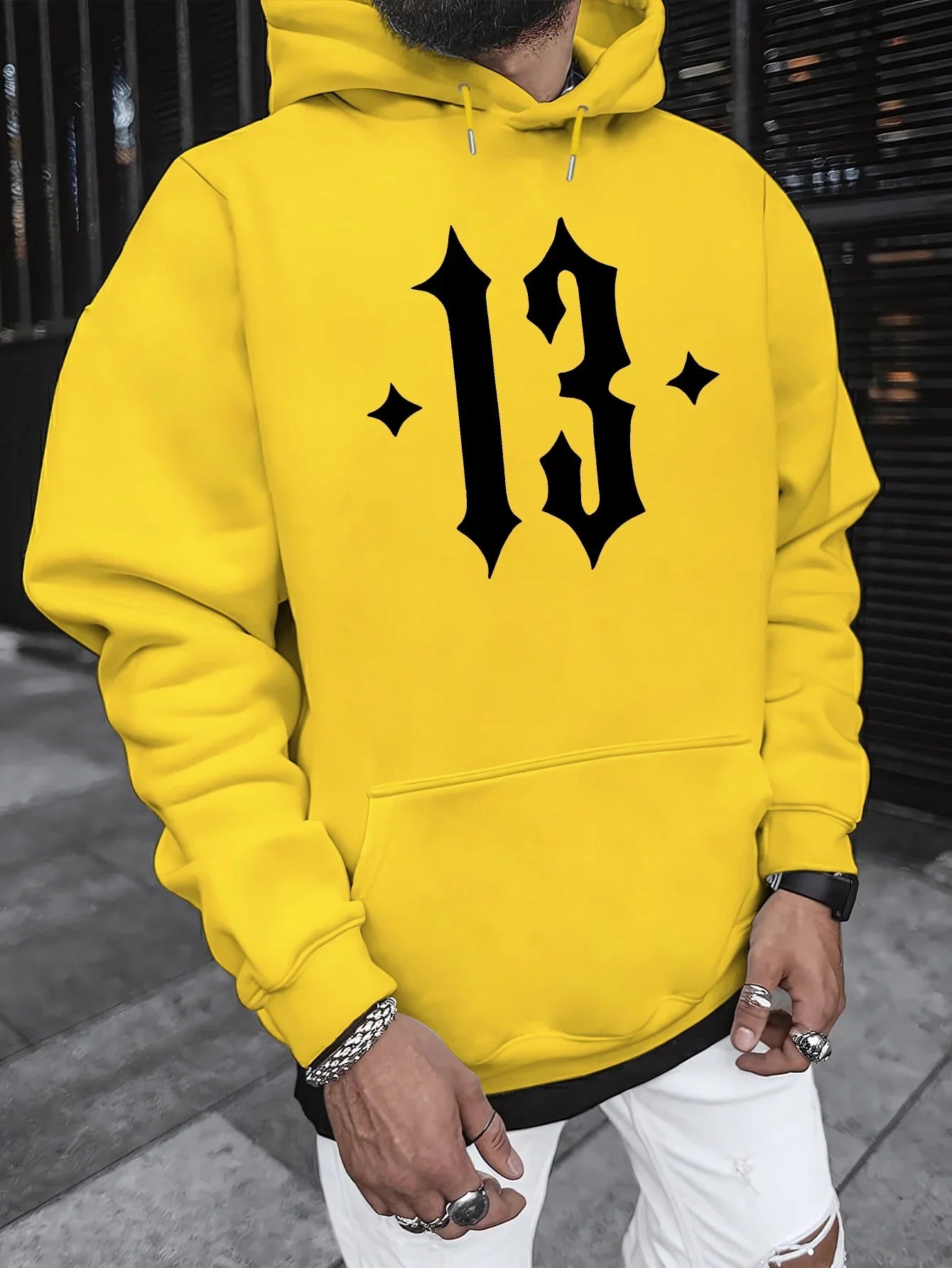 Men'S Hooded Sweatshirt with Number 13 Print - Casual, Comfortable Pullover for Fall and Winter, Long Sleeve Casual Style Top
