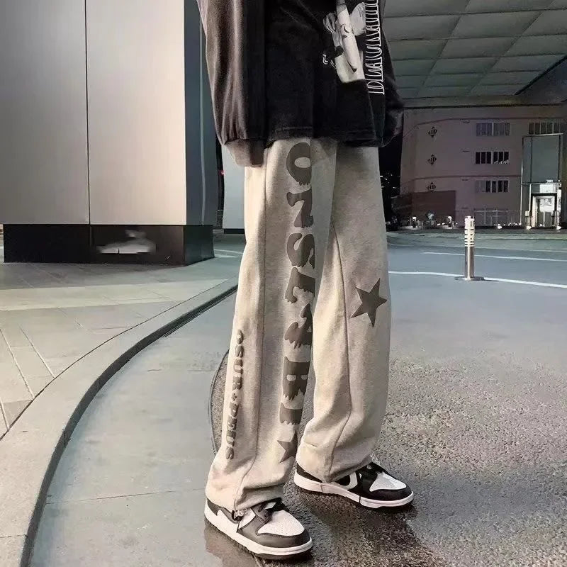 Men's Fashion Cool Lightweight Sweatpants Solid Color Joggers Printing Men Baggy Pants Streetwear Long Trousers Men Versatile