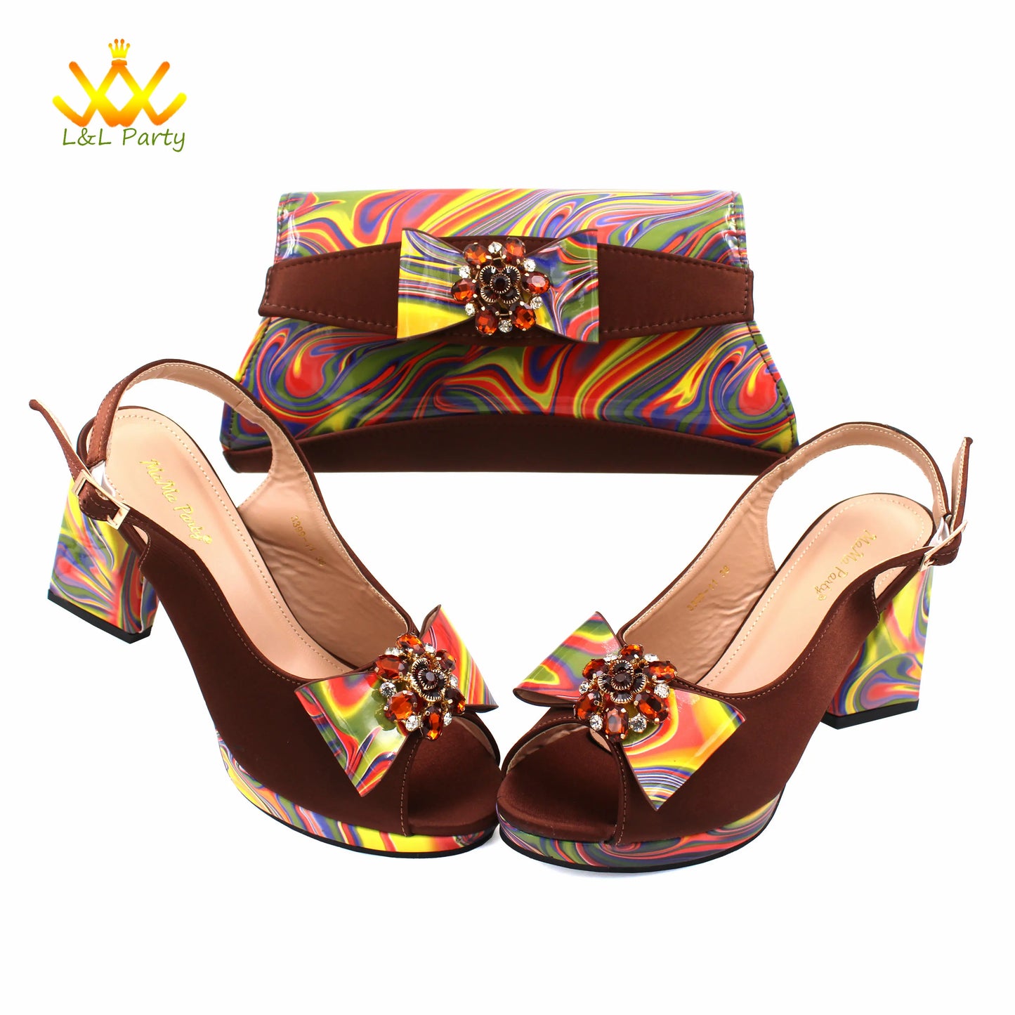 Coffee Color INS Hot Sale New Arrivals 2024 Italian Design Shoes Matching Bag Set Super High Heels Pumps for Garden Party