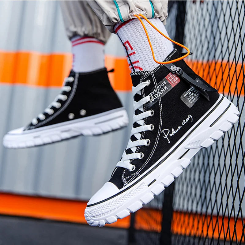 Men's Canvas Shoes High Top Sneakers Breathable Platform Casual Shoes Lace-up Flats Men Non-slip Vulcanize Shoes Tenis Masculino