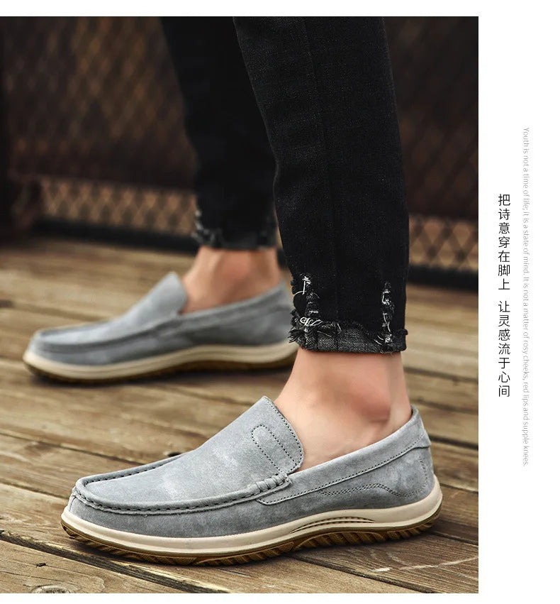 Men's Suede Casual Leather Shoes Fashionable Breathable Comfortable Driving Shoes Men Shoes