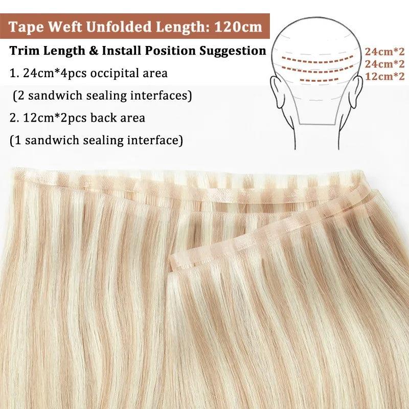 Long Flat Weft Invisible Tape Bundles Human Hair PU Skin Weft Hair Extension Injected Seamless & Glueless Tape On Hair Weft