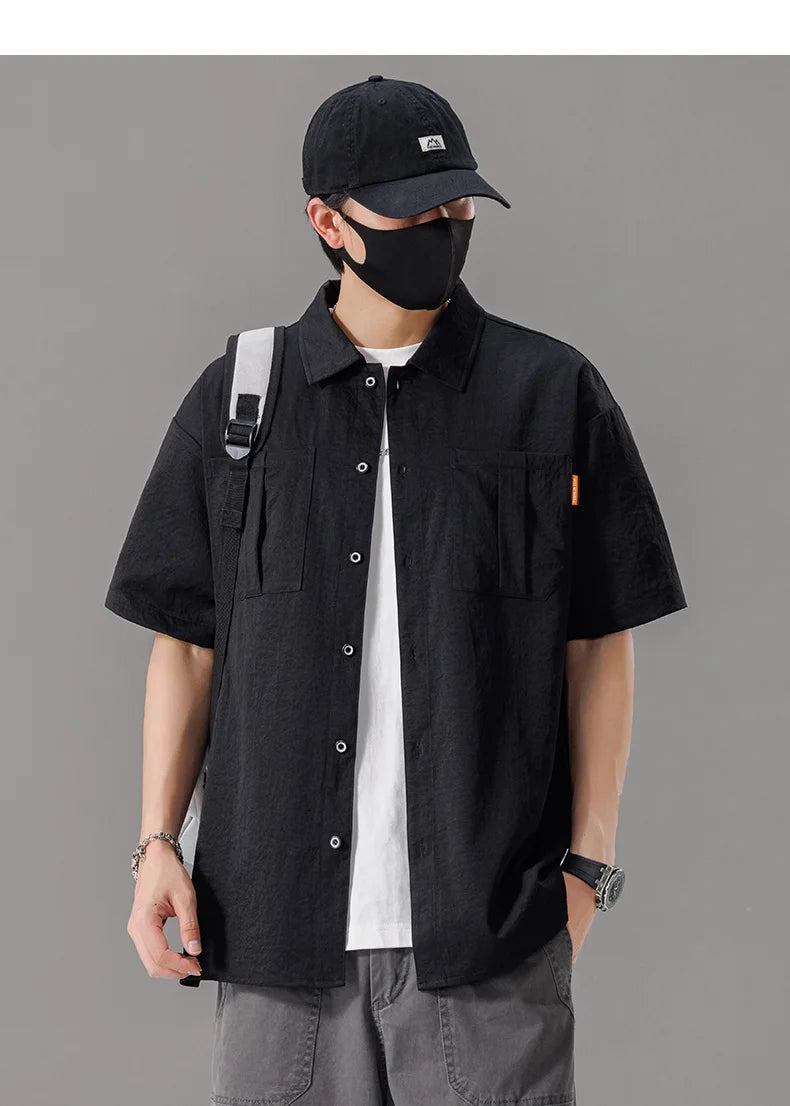 Men Shirt Short Sleeve Stripe Summer Hip Hop Oversize 6XL 7XL 8XL Plus Size Casual Plaid Streetwear Loose Pocket High Quality