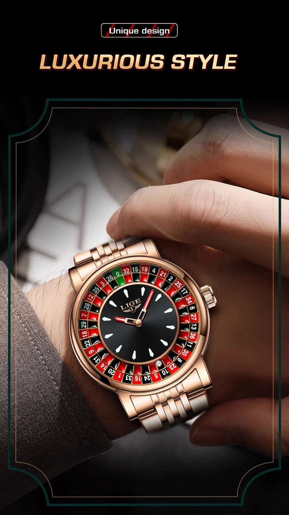 LIGE 2025 Creative Luxury Watches Men Roulette Game Dial Fashion Mens Watch Waterproof Luminous Steel Quartz Wristwatches Relojs