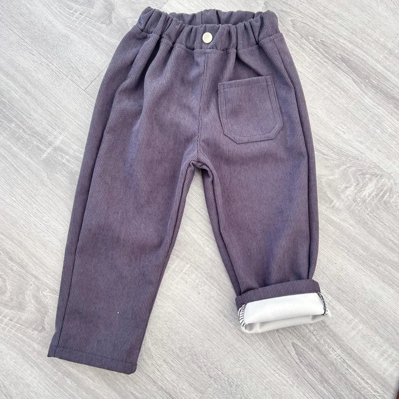Fashion children's clothing Autumn Winter Kids solid color Corduroy pants Boys soft loose Trousers Girls all-match casual pants