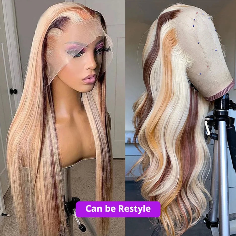 HD Body Wave 4/613 Blonde Ombre Lace Front Human Hair Wigs Remy Vietnamese 34 36 Inch Colored 13x4 Lace Frontal Wigs Pre Plucked