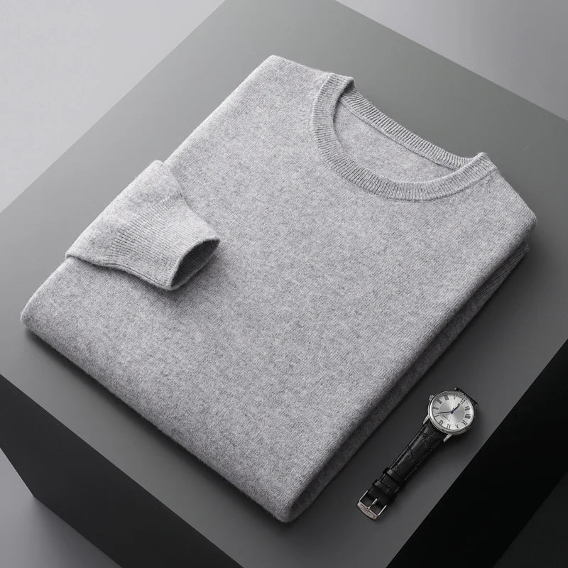 100% Merino Wool Sweater Men's O Neck Pullover Tops One-piece ready-to-wear Autumn Winter Solid Color Sweater Versatile Basic