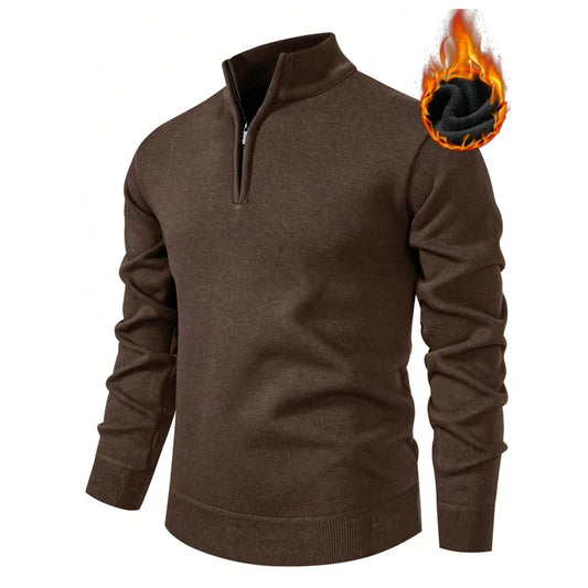Mens Soft Sweater European American Style Knitwear High Neck Zipper Pullovers Brown Casual Sweaters