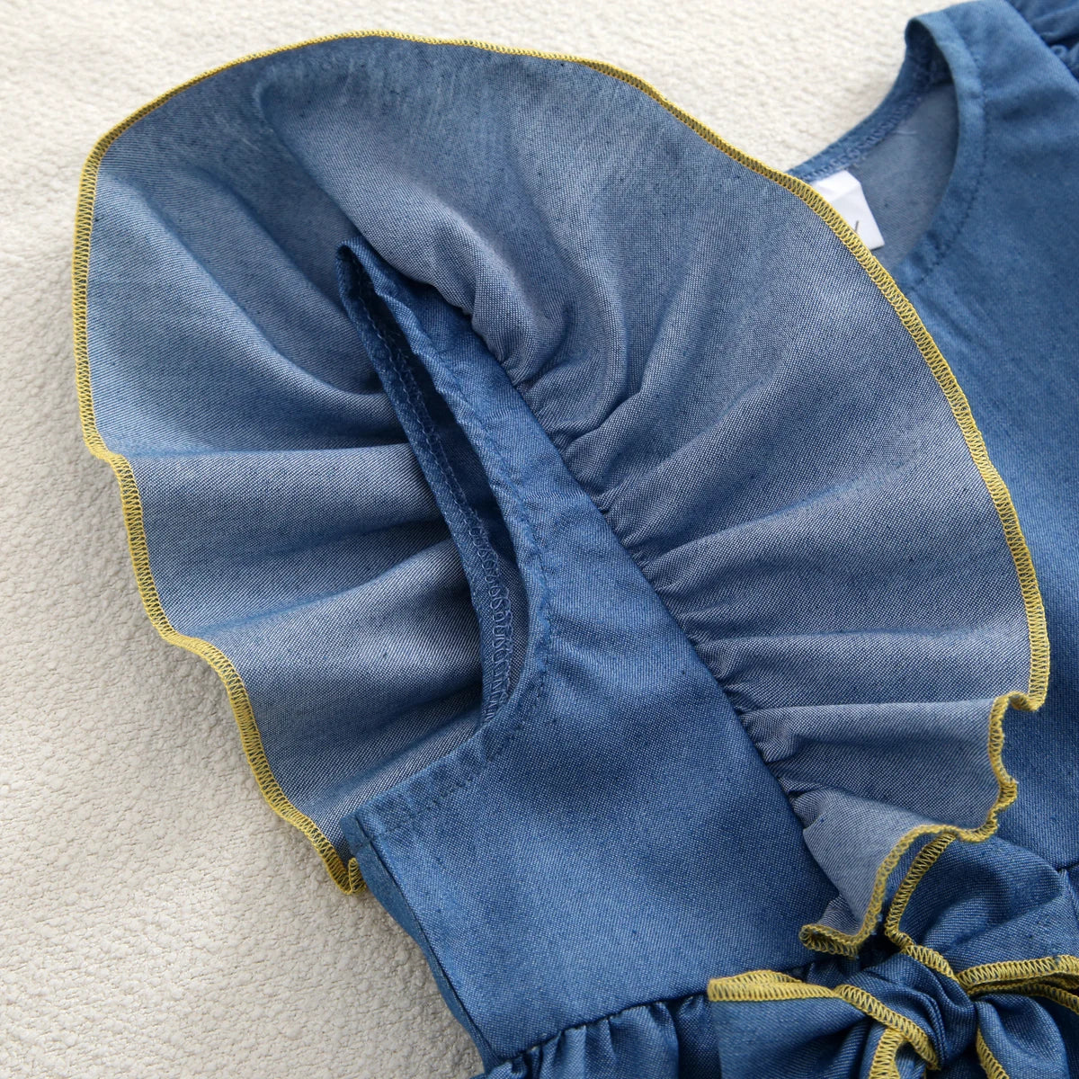 Kids Dresses for Girls Summer Casual Denim Bow Decoration Flying Sleeve Sleeveless Dress  Children's Clothes Girl Clothes