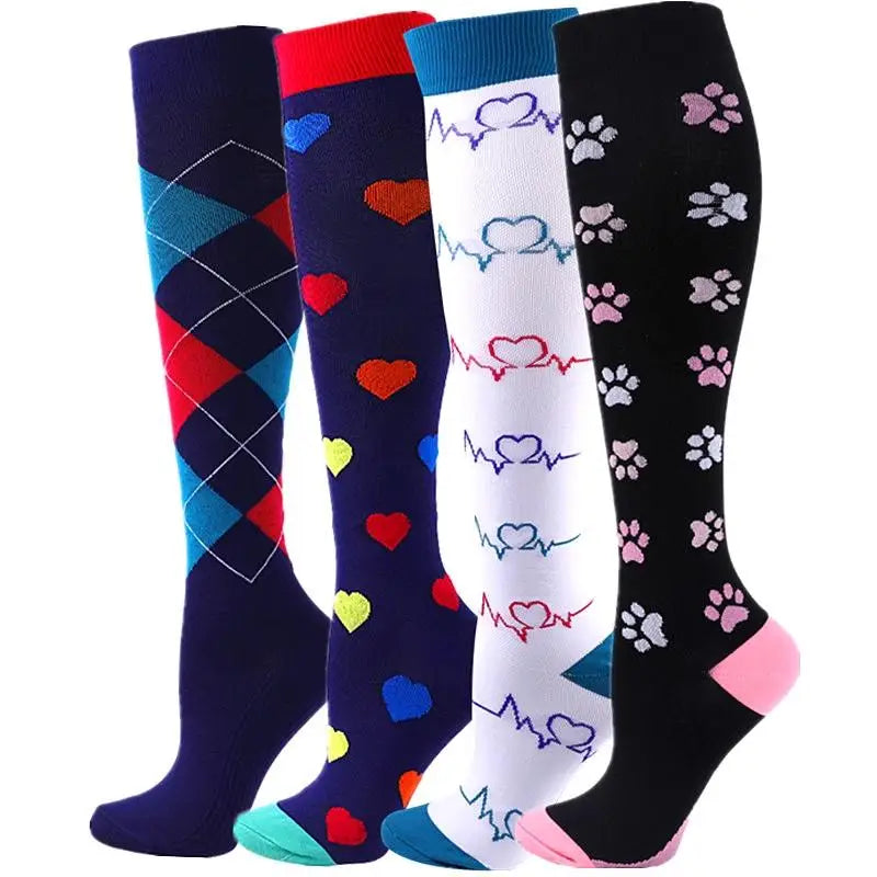 4 Pairs Compression Socks 20-30mmhg High Stockings Men Women Sports Socks For Marathon Cycling Varicose Veins Pregnancy Nursing