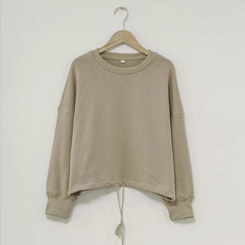 100% Cotton Women's Drawstring Sweatshirt Autumn New Casual Solid Long Sleeved Korean Fashion Streetwear Female Pullover