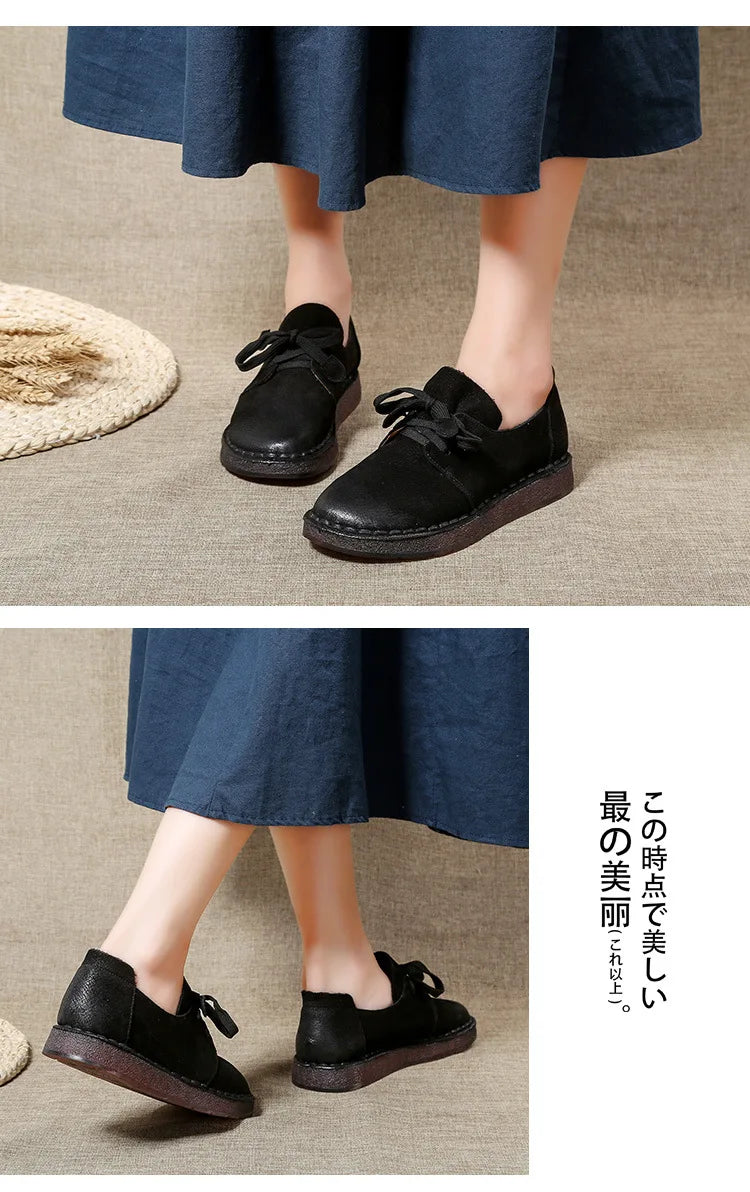 ZXRYXGS Retro Style Top Cowhide Single Shoes Woman New Flats 2025 Winter Soft Sole Comfort Warm Shoes Flat Sneakers Casual Shoes