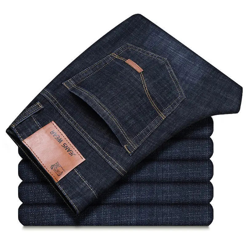 2025 JEAN New Business Men's Jeans Casual Straight Stretch Fashion Classic Blue Black Work Denim Trousers Male Brand Clothing ﻿