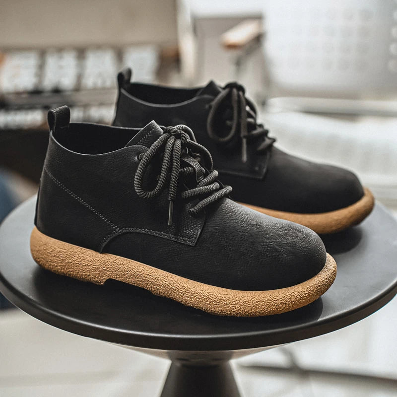 Outdoor Leather Men Casual Shoes British Style High Quality Ankle Boots High Top Man Work Boots Comfortable Walking Sneakers