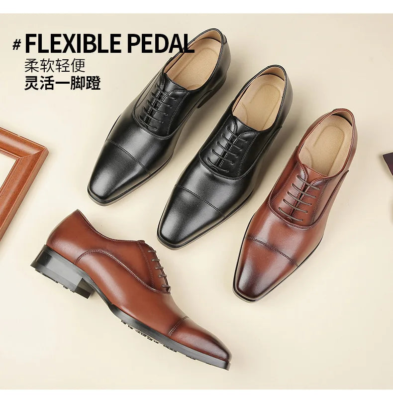 Genuine Leather Mens Dress Shoes Black Formal Social Shoe Male Business Wedding Derby for Man Luxury Italian Oxford Loafers 2024