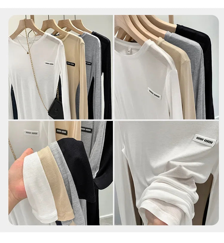 Laceleather Women's Long Sleeve T-Shirt Light Thin Sun Protection Base Layer Shirt Early Autumn New Style Label Attached