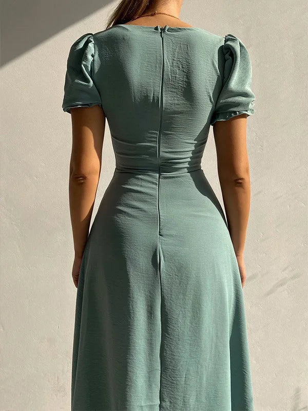 2024 Summer Fashion Summer Skirt Holiday Style Sexy Women's Dress V-neck Single Breasted Shrugged Mid Length Dress