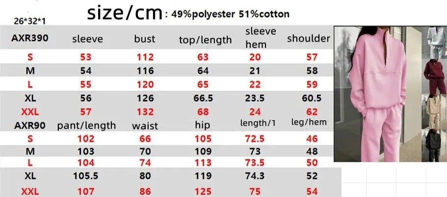 2026 Casual Pants Sets for Women Loose Long Sleeve Zipper Pullover Elastic Waist Trousers Two-piece Sets Women Tracksuit Outfits