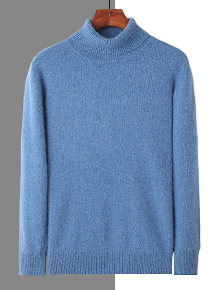 Men's 100% Mink Cashmere Sweater High Lapel Thick Knitted Pullover Casual Large Size Middle-Aged Sweater Autumn Winter New Tops