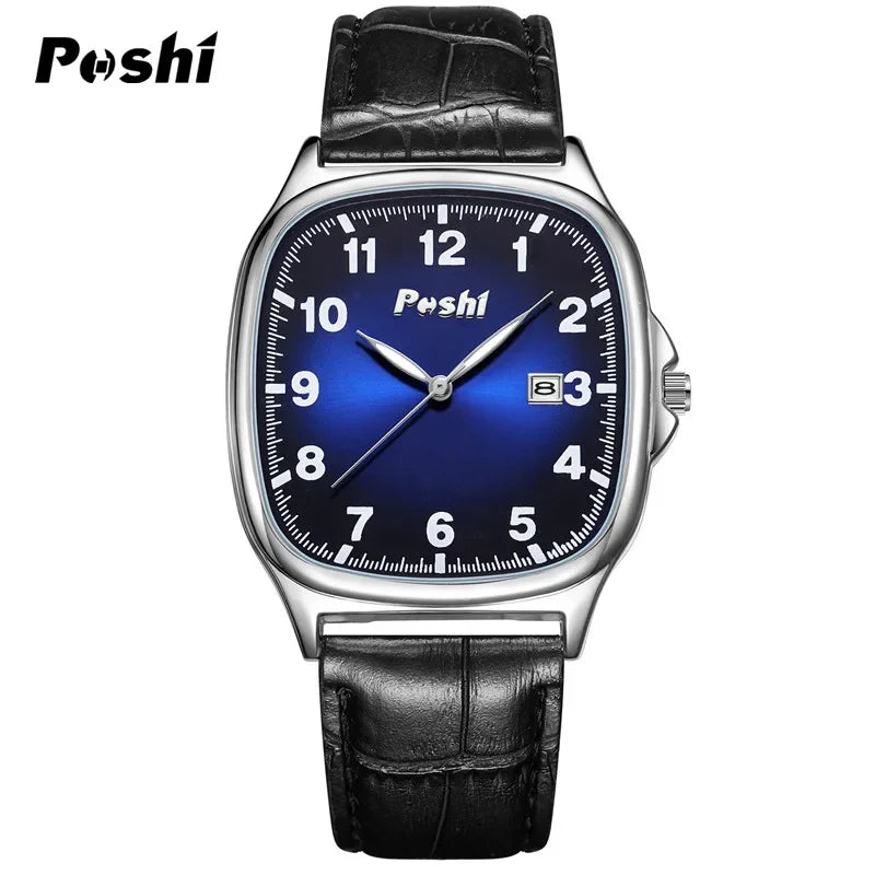 POSHI Men's Quartz Watches Leather Strap Casual Men Wristwatch Waterproof Date Luminous Luxury Business Watch for Man Male Gifts