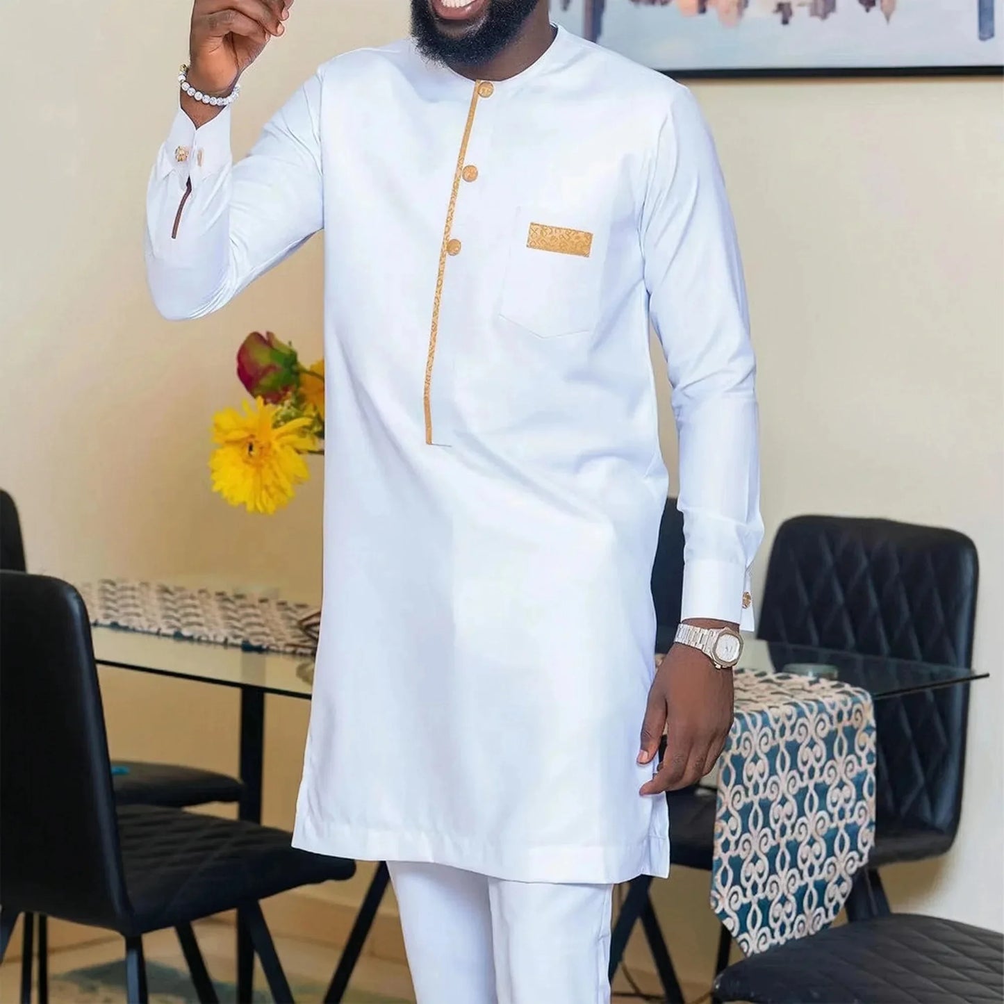 2026 New African Traditional Men's Set Casual Slim Fit Men's Suit Fashion Travel Men's Set Kaunda Style Men's Two Piece Set